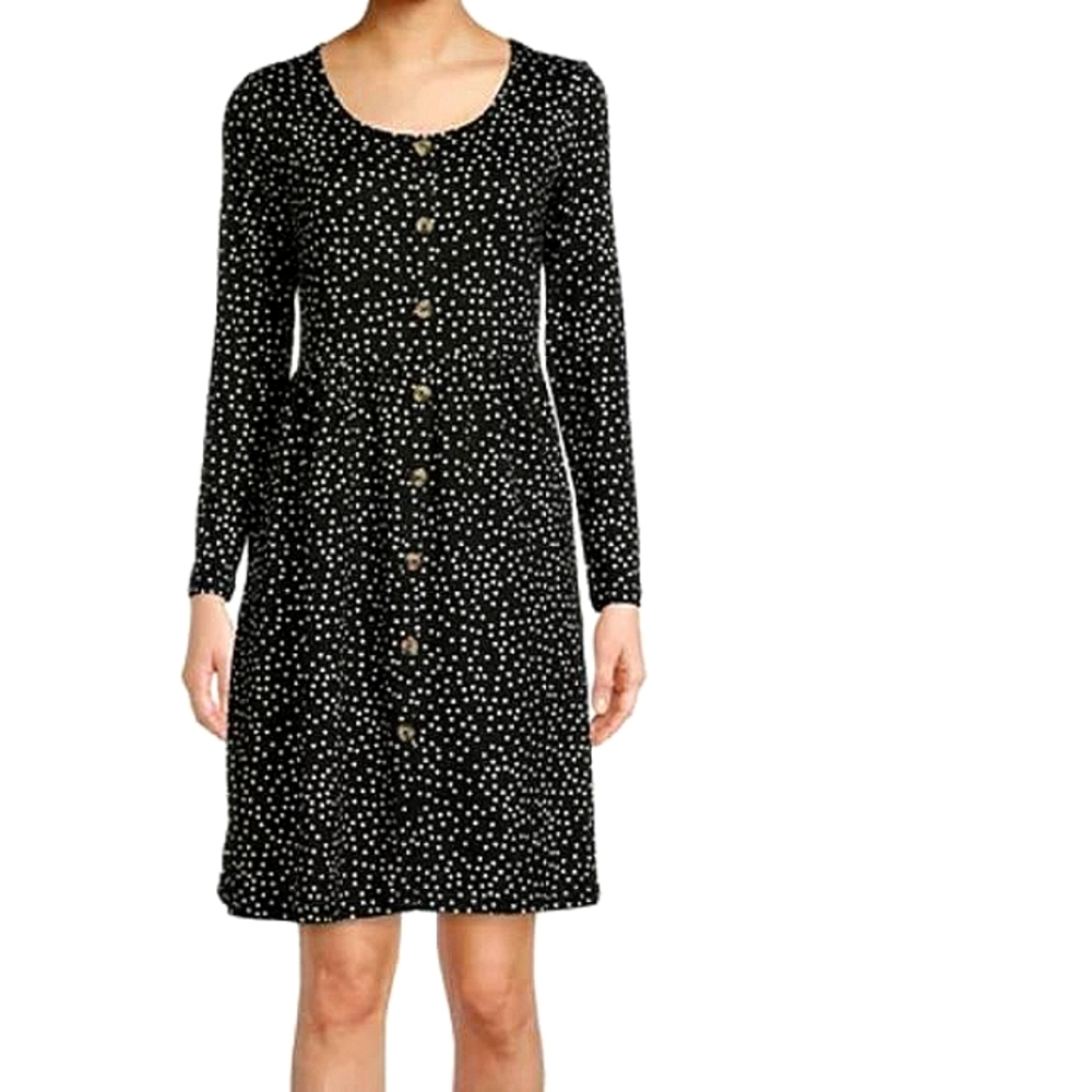 Nine.Eight Women's Button-Down Skater Mini Spring Summer Dress black with dots